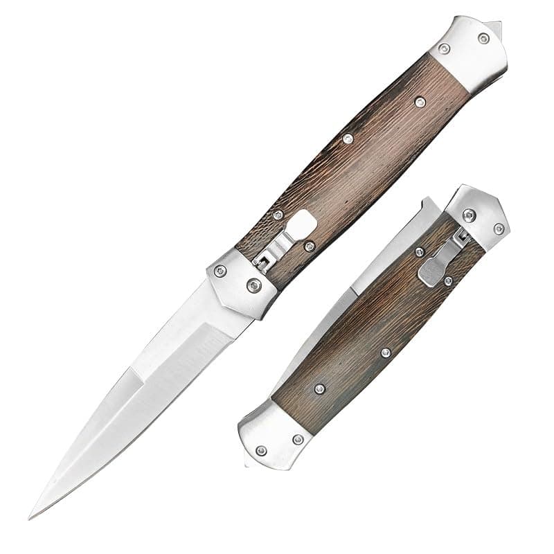 HUAAO Button Lock Folding Knife With Safety Lock,Assisted Opening Tactical Pocket Knife,Stainless Steel Blade And Wenge Wood Handle,Portable Knives for Outdoor Camping,Hunting,Hiking