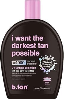 b.tan UV Tanning Bed Lotion | I Want The Darkest Tan Possible - x4000 Tan Intensifiers, Indoor & Outdoor Accelerator, Best Browning Body Tanner Extender, No Sun Protection, 12 Fl Oz