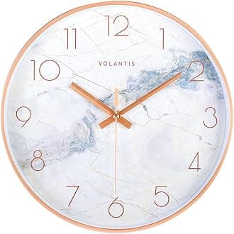 VOLANTIS Marble Style Wall Clock for Home, Living Room, Bedroom, Hall, Office Analog Stylish Silent Non-Ticking Clocks (White Marble) 30W x 5H Centimeters