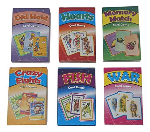 Kids Classic Card Games Bundle - Includes One of Each ( Old Maid, Hearts, Memory Match, Crazy Eights, Go Fish, War)
