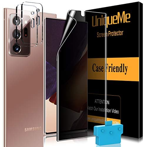 [1+2 Pack] Uniqueme Compatible For Samsung Galaxy Note 20 Ultra 6.9" 1 Pack Tpu Soft Privacy Screen Protector And And 2 Pack Tempered Glass Camera Lens Protector [Easy Installation Tool]