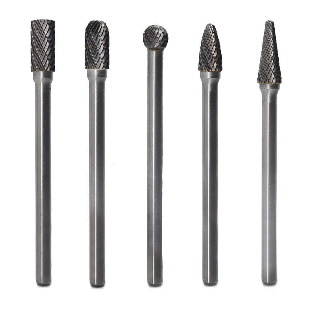 JESTUOUS 5pcs Carbide Burrs Set 1/4 Inch Shank Diameter Long Double Cut