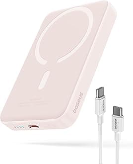 Baseus Picogo Power Bank, Smallest 10000mAh Magnetic Portable Charger with Stand, Qi1 Certified 15W Ultra-Mini MagSafe Battery Pack, Alloy Wireless Travel Fast Charger for iPhone 17/16 Series(Pink)
