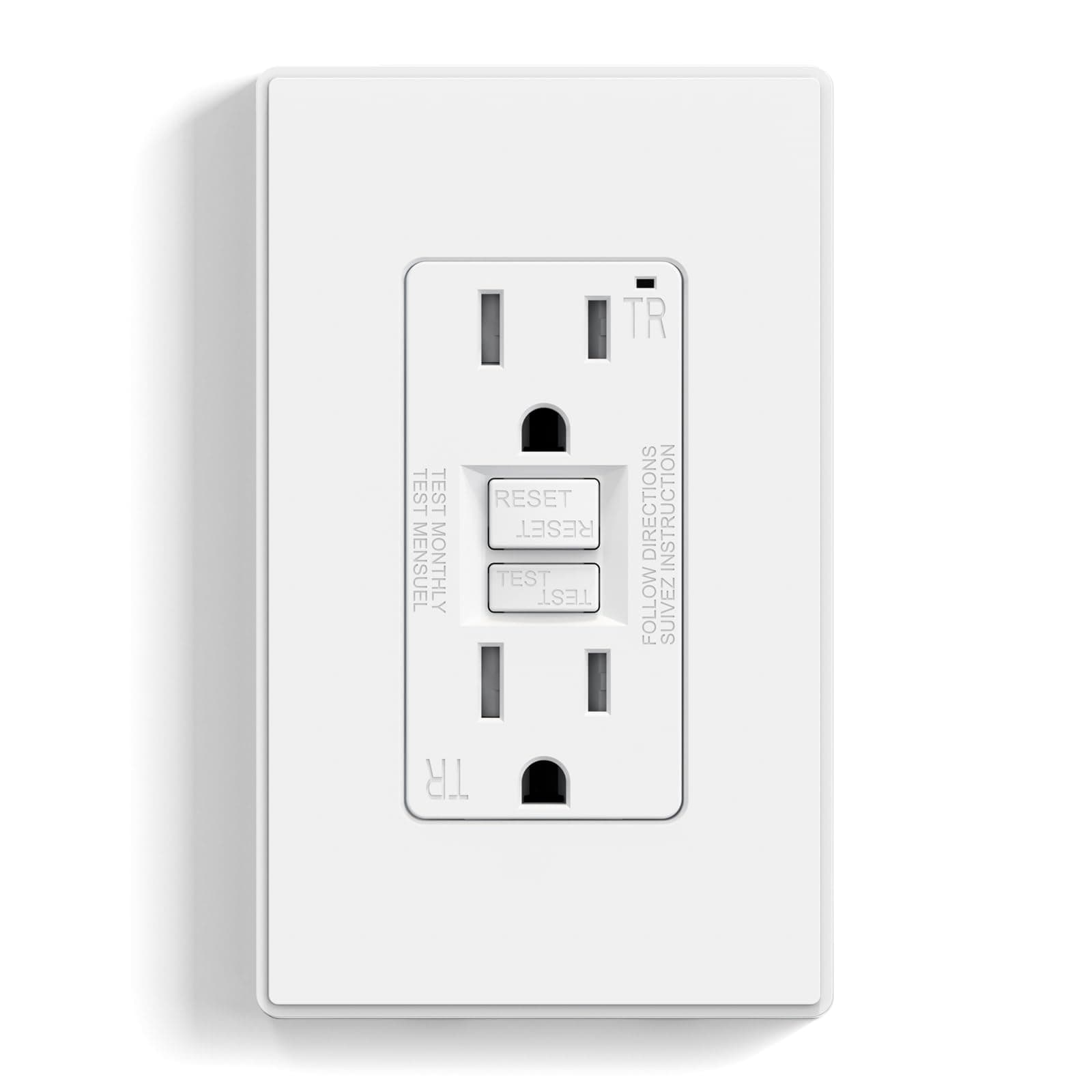 GFCI Outlet 15 Amp, Self-Test GFI Electrical Outlet with Thinner Design, TR Tamper Resistant GFCI Receptacle, Ground Fault Circuit Interrupters with Wall Plate, UL Listed, Matte White, 1 Pack