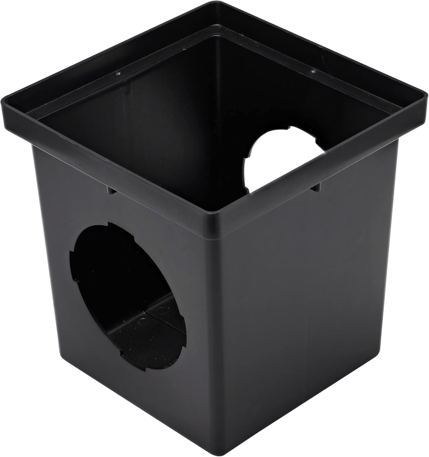 - 1200 Square Catch Basin Drain with 2 Openings, Connect to 3 Inch, 4 Inch, 6 Inch & 8 Inch Drain Pipes, Manages Heavy Water Flows, 12 Inch, Plastic, Black
