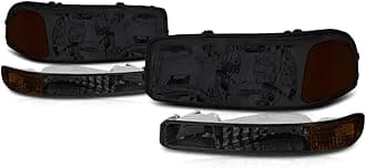 PM PERFORMOTOR PMHL-GSIE-9906-4P-OH-SA Smoked Housing amber Corner Pair of Headlights Replacement Compatible with 99-07 Sierra / 00-06 Yukon XL 1500 2500