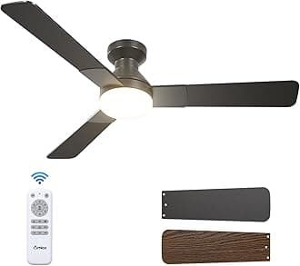 Amico Ceiling Fans with Lights, 52 inch Low Profile Ceiling fan with Light and Remote Control, Flush Mount, Reversible, 3CCT, Dimmable, Noiseless, Black Ceiling Fan for Bedroom, Indoor/Outdoor Use
