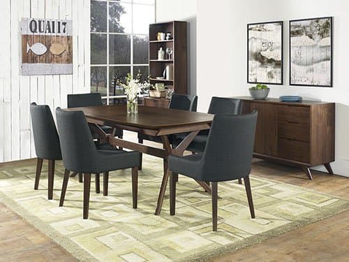 Coastlink Hawaii Walnut Dining Set For 6 - Scoop Back Chairs Linen Fabric