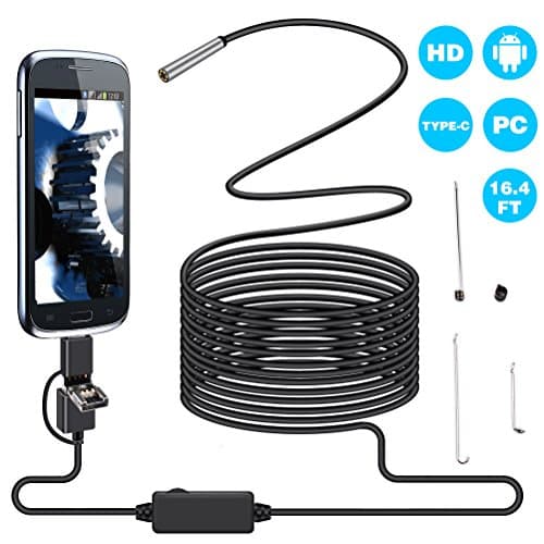 Jadeke USB Endoscope, Upgraded 5.5mm 3-in-1 Borescope Inspection Camera 2 Mega Pixel Waterproof Snake Camera with 16.4 Feet Semi-rigid Cable for Android Devices with OTG Function and for Computers