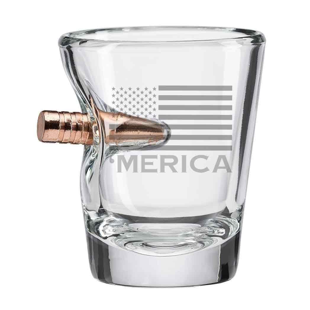 Merica Shot Glass with Real .308 Bullet - 2oz | Made in the USA [Set of 4]