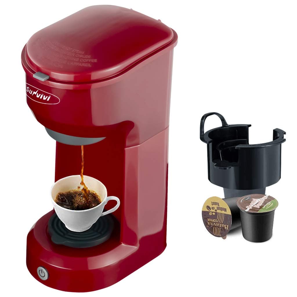 Single Serve Coffee Maker Coffee Brewer Compatible with K-Cup Single Cup Capsule with 6 to 14oz Reservoir, Mini Size (Red)