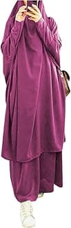 Womens Muslim Abaya Solid Prayer Dress Islamic Maxi Kaftan with Hijab Dubai Full Length 2 Piece Dress