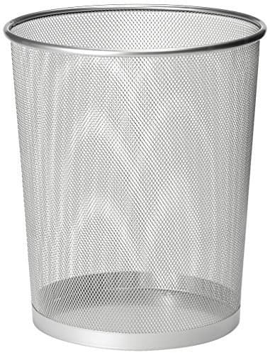 Circular Mesh Waste Paper Bin | Lightweight Waste Basket Garbage Can | Metal Trash Bin Ideal for Kitchen Home Office Bin Dorm Room Living Room Desk Bedroom. (1 Silver) (27 X 24 cm)