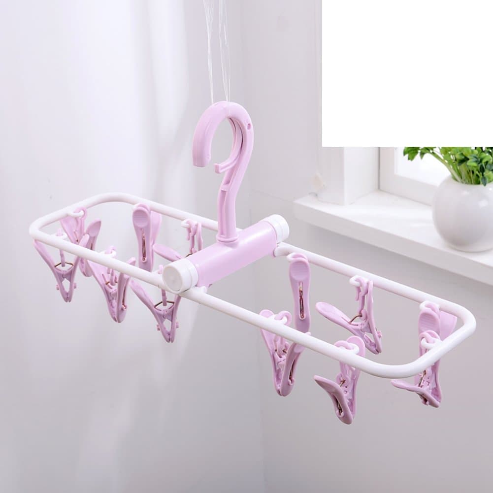 1[a].wind-proof/children's plastic hangers?12clip?collapsible/hook/rod clip/baby clothes/underwear/socks/drying/hanger.multiple colors.-E