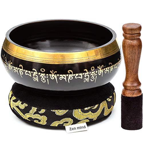 5 Inch Tibetan Singing Bowl Set Bundle by Zen Mind Design - with Rosewood Mallet, Suede Cushion, Zip Carry Case and E-Book - for Yoga, Meditation and Sound Healing Therapy