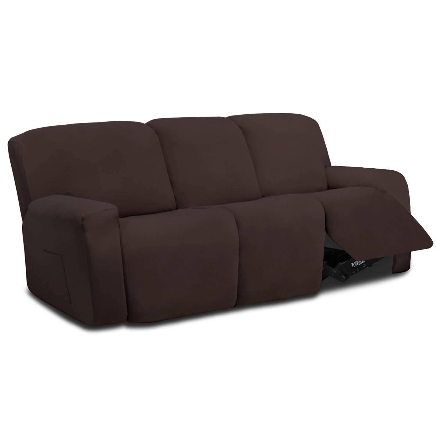 Easy-Going 8 Pieces Microfiber Stretch Sectional Recliner Sofa Slipcover Soft Fitted Fleece 3 Seats Couch Cover Washable Furniture Protector with Elasticity for Kids Pet(Recliner Sofa, Chocolate)