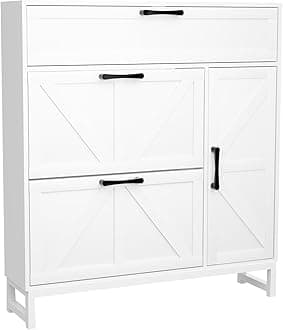 Betterhood Shoe Cabinet for Entryway with 2 Flip Drawers, Farmhouse Slim Freestanding Shoe Rack Organizer, Entryway Shoe Cabinet with Open Storage for Foyer and Hallway