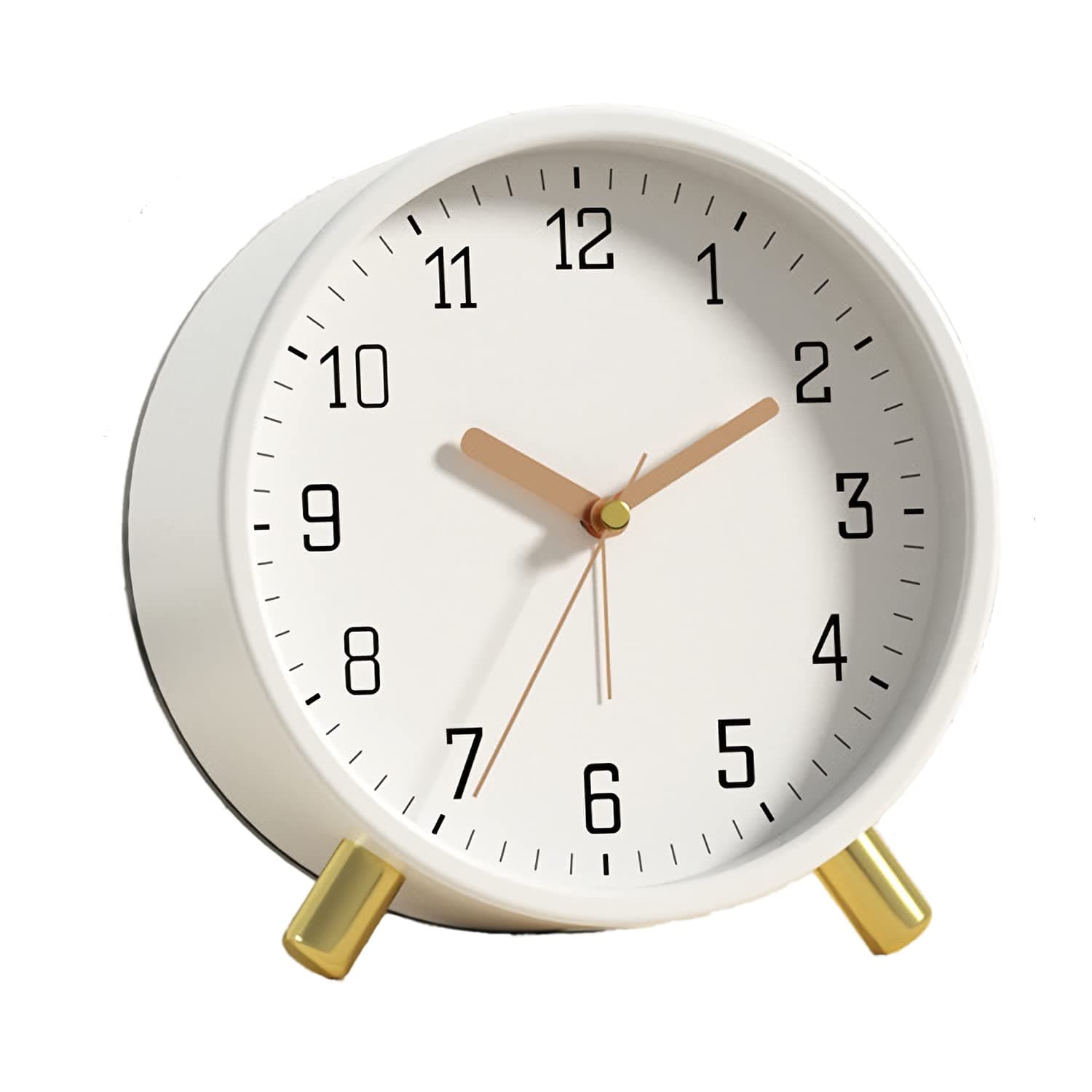 SHISEDECO Alarm Clock with Backlight, 4.5 inches Bedside Analog Non-Ticking Silent Small Deskclock with Arabic Numerals, Battery Operated Round Tableclock for Living Room, Bedroom (White)