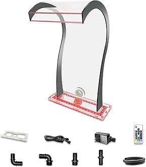 LONGRUN S-Shaped Waterfall Spillway Acrylic Swimming Pool Fountain with Color Changing LED Light, Outdoor Pond Waterfalls Kit for Garden Patio Swimming Pool Koi Ponds Decoration -20.2" Height