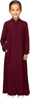 Girls Abaya Muslim Dress with Front Zipper 2 Pockets Dress Long Sleeve Solid Islamic Prayer Clothes for Kids