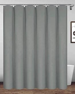 200x240cm Gray Shower Curtain With Hooks, Extra Long Polyester Waterproof Bathroom Curtain