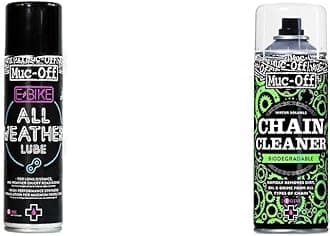 Muc-Off E-Bike All-Weather Chain Lube, 250 Millilitres - Premium Electric Bike Chain Lubricant Spray & MUC950 Chain Cleaner, 400 Millilitres - Water-Soluble, Biodegradable Bike Chain Cleaner Spray