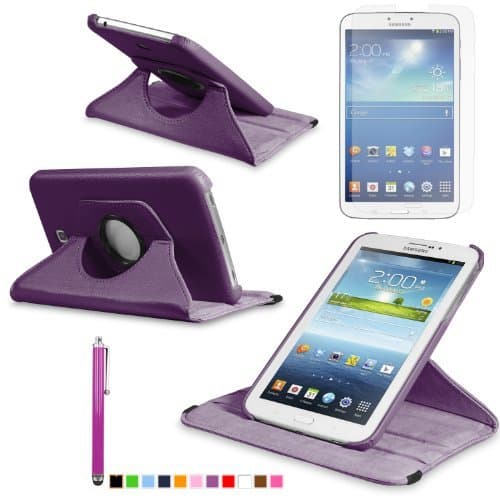 360 Degree Rotating Cover Case for Samsung Galaxy Tab 3 7.0 SM-T210 / SM-T217 with Screen Protector and Stylus Galaxy tab 3 7 case from Sheath [ Does not Fit Galaxy Tab 3 Lite SM-T110 ] (Purple)