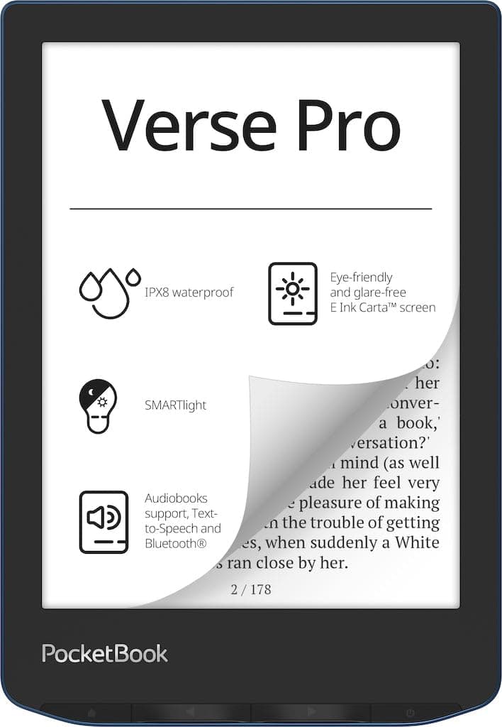Verse Pro E-Reader Waterproof | Eye-Friendly 6'' E-Ink Carta™ HD Touchscreen | Audio-Book & E-Book Reader | Text-to-Speech Function | SMARTlight | 16GB | WiFi & Bluetooth | Azure