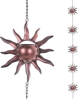 9FT Sun Rain Chain for Outside, Rain Chain with 12 Sun Cups Adjustable Rain Chains for Gutters, Eaves, Drainage, Replacement for Downpout