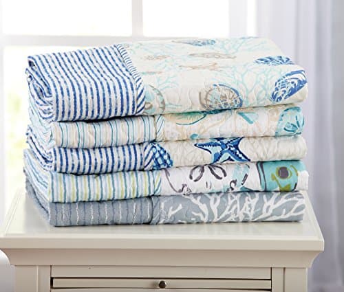 Great Bay Home Decorative Reversible Quilted Throw. Coastal Beach Theme. Elegant Throw Blanket for Bed, Couch, or Sofa. Bali Collection By Brand. (Coral)