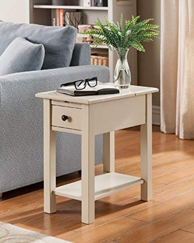 Side Table with Charging Station in Antique White