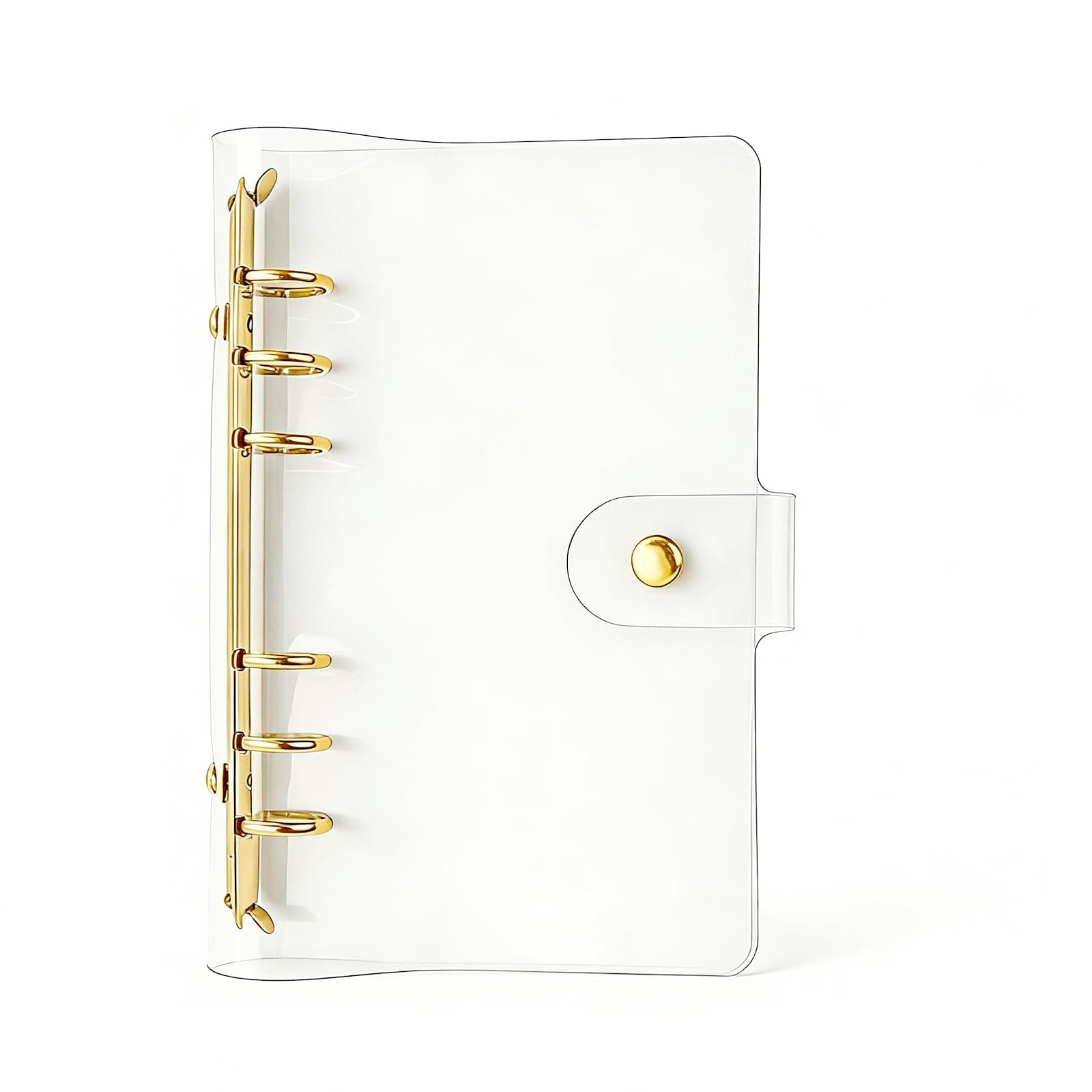 NatSumeBasics Clear A6 Binder Cover Gold 6 Rings 4"x7" Notebook Shell Protector Refillable Loose Leaf PVC Folders Soft Binding Accessories Supplies (Gold A6 Binder)