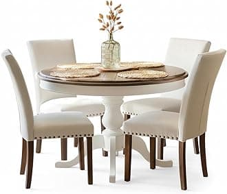COLAMY Upholstered Parsons Dining Chairs Set of 4, Fabric Dining Room Kitchen Side Chair with Nailhead Trim and Wood Legs - Beige,No Table