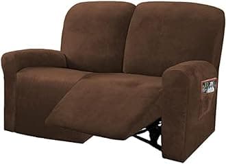 Reclining Love Seat Slipcover, 48" - 65" L, 6-Piece Velvet Stretch Loveseat Reclining Sofa Covers, 2 seat Love seat Recliner Cover, Thick, Soft, Washable (Chocolate)