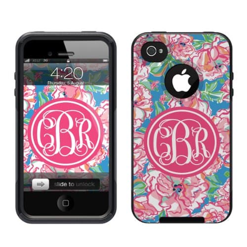 iPhone 4 Case Black Lilly Pink Monogram [Dual Layered Hybrid] Protective Commuter Case for iPhone 4 Black Case by Unnito