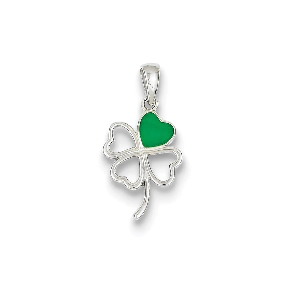 Sterling Silver Green Enameled Four Leaf Clover Pendent (0.94 in x 0.47 in)