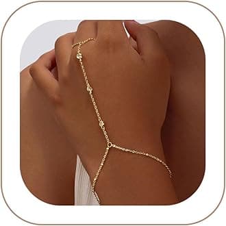 Bracelets for Women,14K Gold/Silver Plated Dainty Hand Chain Bracelets Trendy Ring Bracelet Charm Gold Cuff Bangle Stackable Bracelets Jewelry Adjustable 7"+2"