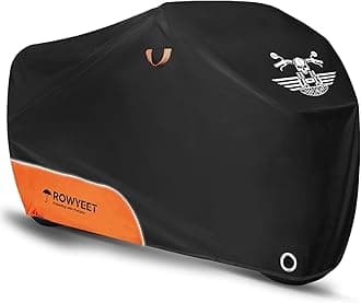 Motorcycle Cover Waterproof Outdoor Storage with Lock-Holes, Zipper Storage Bag & Night Reflective Design, All Season Protection Powersports Vehicle Covers Fits up to 96.5" Motorcycles