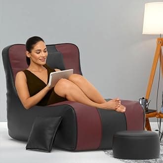 Biggie Bean Bag Chair 6XL with Beans Filled-Zuno Lounger-Laziness Pro Max-Crafted for Comfort-Styled for Elegance with Free Cushion & Footrest (Matching Color : Regular, Black Maroon)