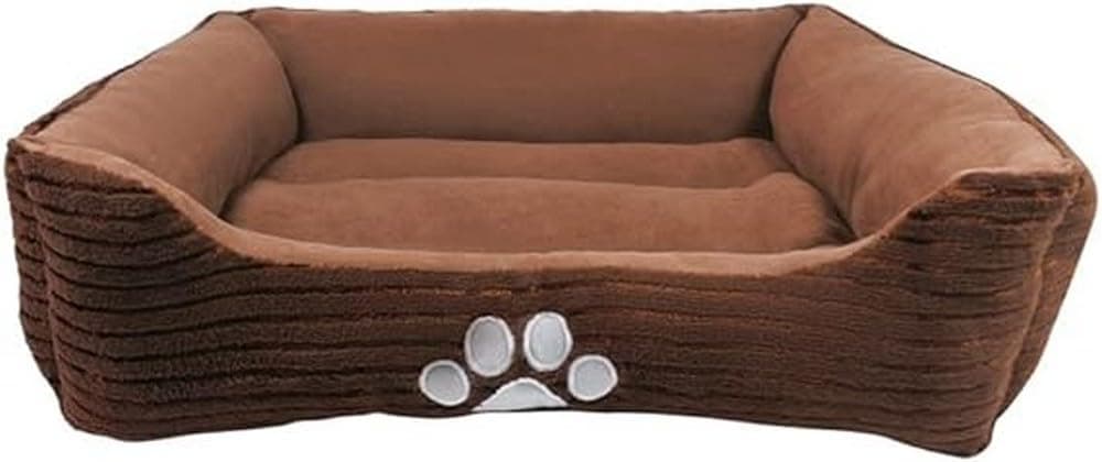 HCT REC-005 Reversible Rectangle Pet Bed with Dog Paw Printing, Coffee, By Happycare Textiles, 25 by 21 inches