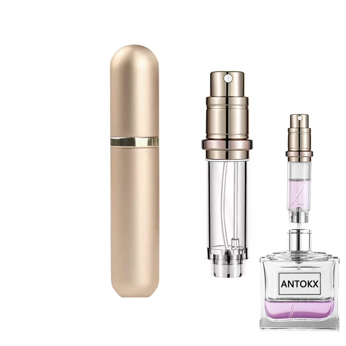 Travel Perfume Bottle Refillable Atomizer - 5ML Pocket Perfume Dispenser, Scent Pump Case, Leakproof Portable Perfume Sprayer for Women and Men (Gold-1)
