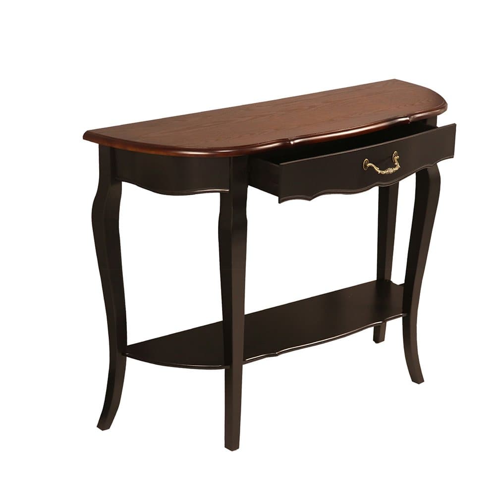 Waroom Home Hall Console Sofa Table, Solid Wood Curved Legs Sofa Table Console Table Accent Table with One Drawer, Trapezoid, Brown, Made of Ash Wood, Newzealand Pine