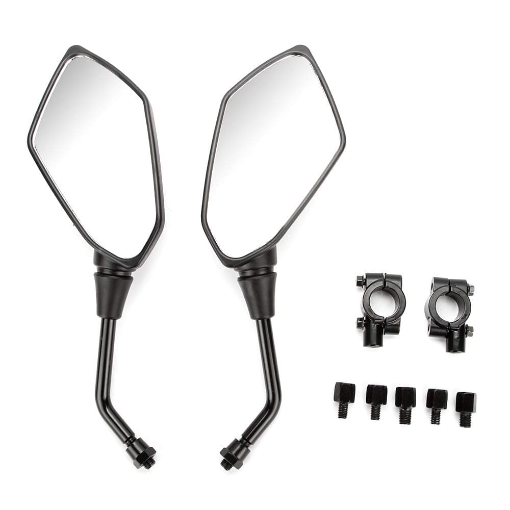 Universal Motorcycle Mirrors ATV Rear View Side Mirrors for 7/8" Handlebar with 10mm/8mm Clockwise & Counterclockwise Threaded Mounting Bolt