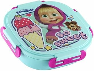 SKI Baker Insulated 3 Grid bento Lunch Box with Stainless Steel Inner and a Steel Spoon- Masha & the Bear