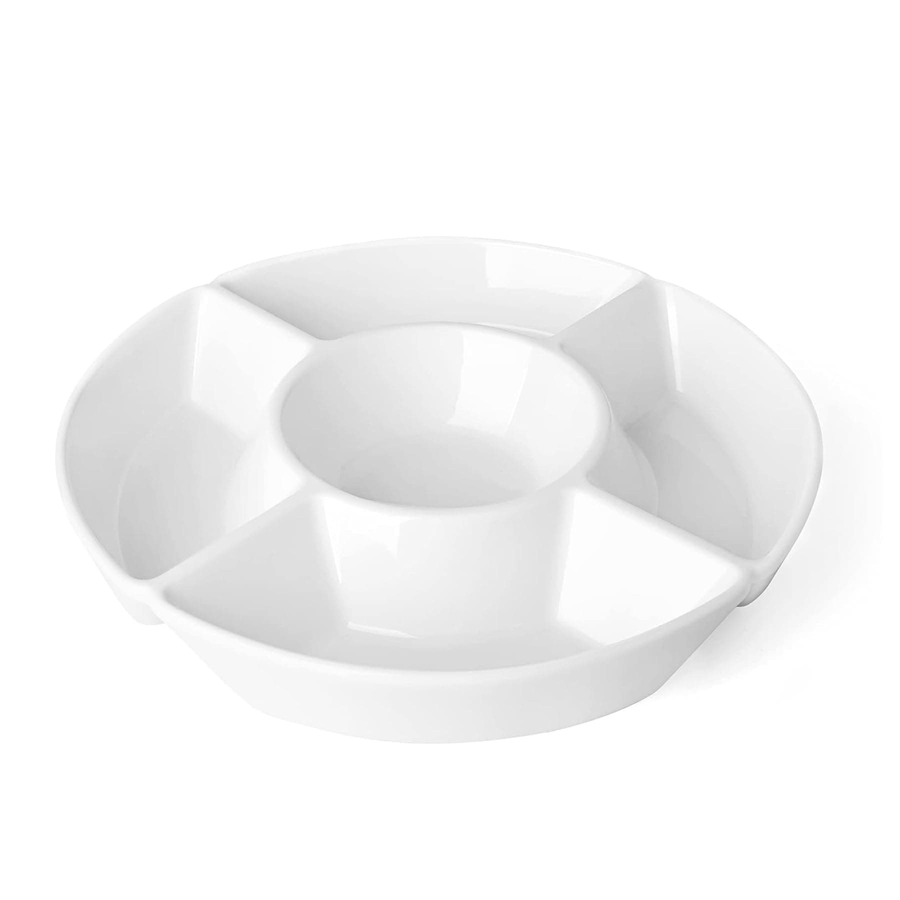 Porcelain Chip & Dip Serving Set - Divided Platter with 5 Compartments, Relish Tray for Snacks, Veggies, Candy - Durable, Microwave & Dishwasher Friendly - Elegant White Design for Parties