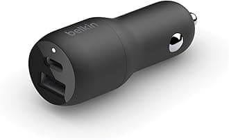 Belkin 37W Dual Port Fast Car Charger, USB Type C 25W PPS Port and USB A 12W Port for Samsung Galaxy S24, S23, S22, Ultra, 5G, Plus, Note 20, iPhone 16, 15, 14, 13, 12, Pro, Max, Mini and More