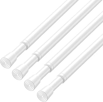 AIZESI Spring Tension Rods Adjustable Tension Curtain Rod Small Tension Rod No Drilling Expandable Spring Loaded Curtain Tension Rod（White,18" to 28"-4Pcs)