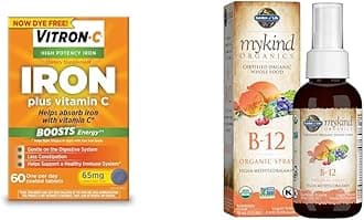 Vitron-CIron Supplement, Once Daily, High Potency Iron Plus Vitamin C, Supports Red & Garden of Life Organics B12 Vitamin - Whole Food B-12 for Metabolism and Energy, Raspberry