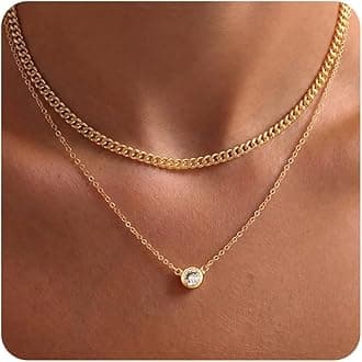Tewiky Dainty 14k Gold Plated/Silver Cubic Zirconia Necklaces for Women, Simple CZ Jewelry Necklaces Trendy Gifts