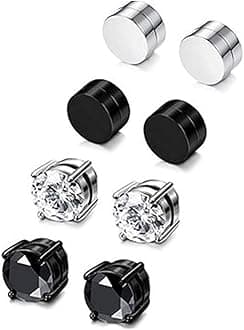 Stainless Steel Magnetic Non-piercing Biker Stud Earrings Set Piercing Huggie Small Hoop Surgical Steel Earring Stud Set Cubic Zirconia Hypoallergenic Earring for Mens Women